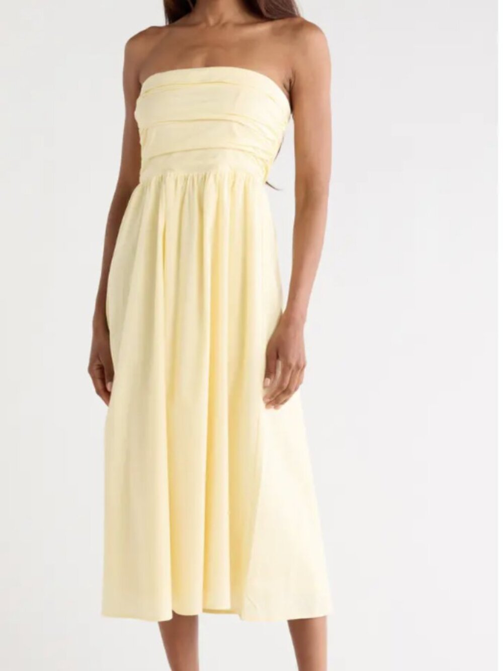 WAYF Women's Ruched Strapless Maxi Dress, Butter Yellow, Size S NWT